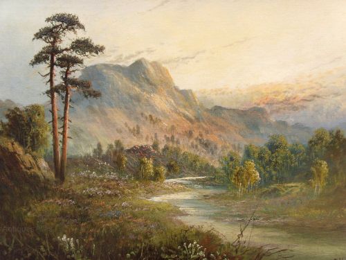 fig 1. FRANK HIDER RIVER LANDSCAPE OIL PAINTING SCOTTISH HIGHLANDS SIGNED & DATED 1918