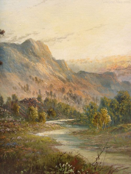 fig 3. FRANK HIDER RIVER LANDSCAPE OIL PAINTING SCOTTISH HIGHLANDS SIGNED & DATED 1918