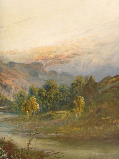 fig 4. FRANK HIDER RIVER LANDSCAPE OIL PAINTING SCOTTISH HIGHLANDS SIGNED & DATED 1918