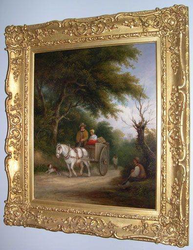 19thc Oil Painting European School of Horse & Cart in Quality Gilt Victorian Frame 32 X 29 Inches