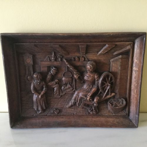 fig 1. Pair 19th Century Black Forest Carved Wooden Plaques