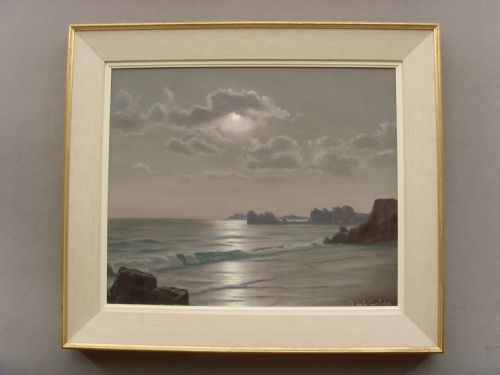 fig 1. Oil Painting Moonlit Seascape Roger De La Corbiere