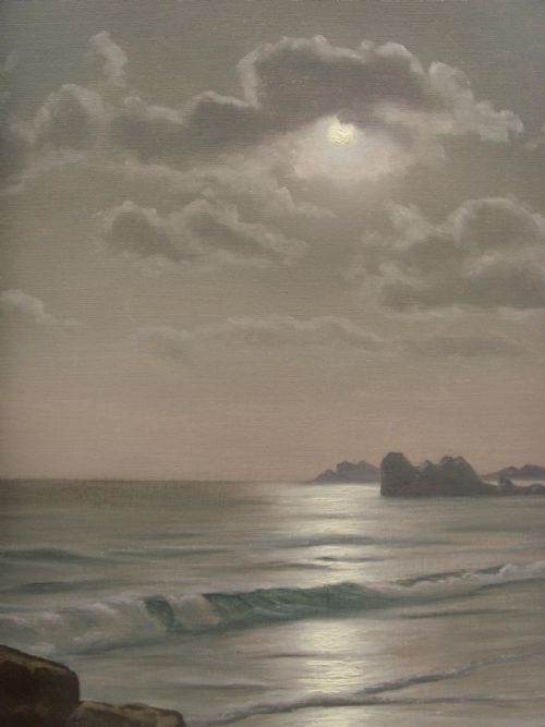 fig 2. Oil Painting Moonlit Seascape Roger De La Corbiere