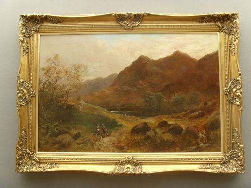 19thc.scottish Landscape Oil Painting of Lock & Mountains