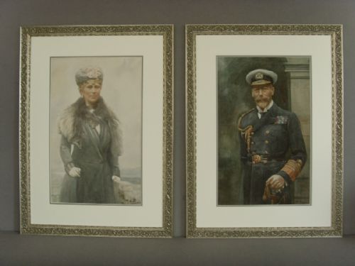 fig 2. RARE WATERCOLOURS KING GEORGE V & QUEEN MARY C1924 PORTRAIT PAINTINGS BY ROYAL COMMISSION