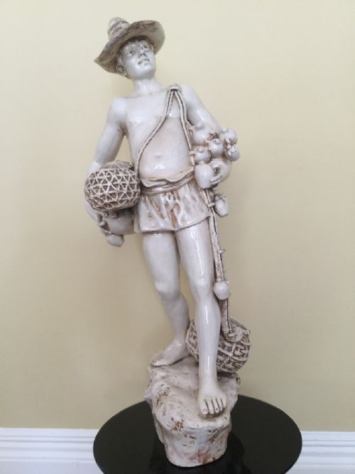 fig 1. 19THC BRETBY STAFFORDSHIRE FISHERMAN BOY STATUE FIGURINE WITH NETS & BASKETS