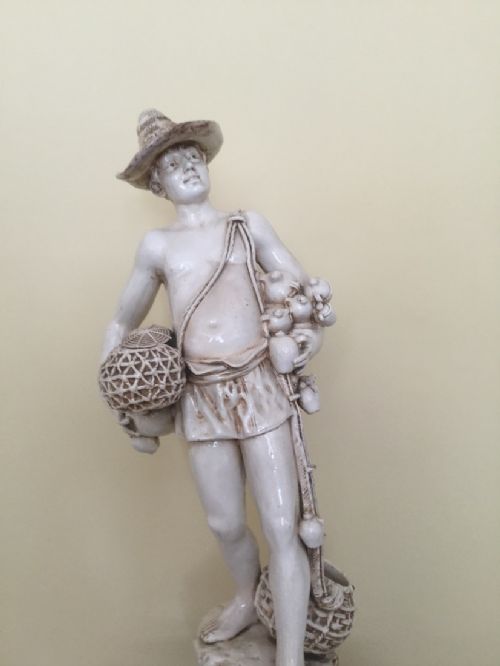 fig 2. 19THC BRETBY STAFFORDSHIRE FISHERMAN BOY STATUE FIGURINE WITH NETS & BASKETS