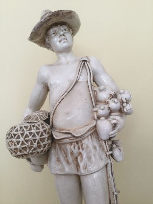 fig 3. 19THC BRETBY STAFFORDSHIRE FISHERMAN BOY STATUE FIGURINE WITH NETS & BASKETS