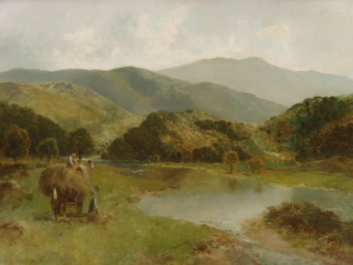 fig 1. Huge 19thc Landscape Oil Painting By Thomas Henry Gibb c1892 Titled Sunny Afternoon on the Tweed