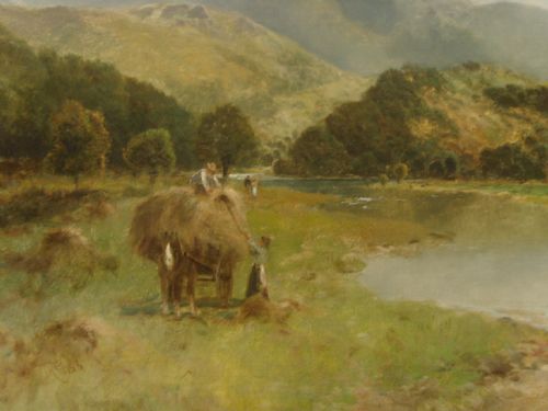 fig 3. Huge 19thc Landscape Oil Painting By Thomas Henry Gibb c1892 Titled Sunny Afternoon on the Tweed