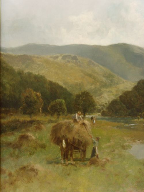 fig 4. Huge 19thc Landscape Oil Painting By Thomas Henry Gibb c1892 Titled Sunny Afternoon on the Tweed