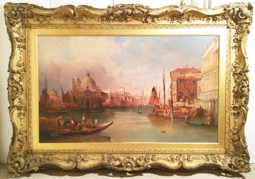 ( Sold ) Alfred Pollentine Venice Oil Painting 48 X 68 Ins View of the Grand Canal in Stunning Decorative Frame