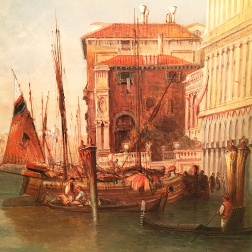 fig 5. ( SOLD ) ALFRED POLLENTINE VENICE OIL PAINTING 48 X 68 INS VIEW OF THE GRAND CANAL IN STUNNING DECORATIVE FRAME