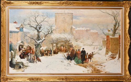 CHRISTMAS DAY AFTER JOHN RITCHIE 18211879 GENRE FIGURATIVE WINTER SNOW OIL PORTRAIT PAINTINGS