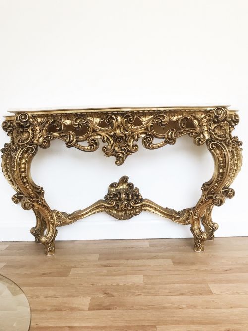 HUGE CONSOLE SIDE TABLE ROCOCO GILT CARVED WOOD WHITE CARRARA MARBLE TOP - ADDITIONAL PHOTO 16