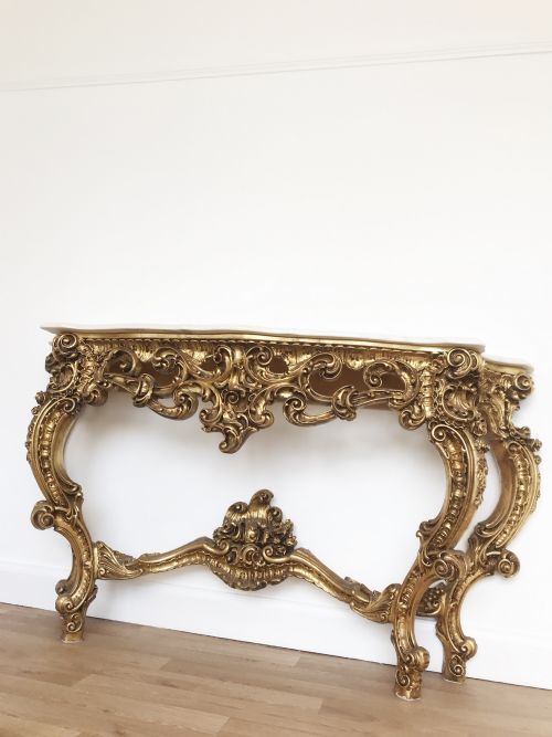 HUGE CONSOLE SIDE TABLE ROCOCO GILT CARVED WOOD WHITE CARRARA MARBLE TOP - ADDITIONAL PHOTO 17