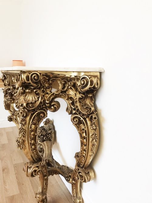HUGE CONSOLE SIDE TABLE ROCOCO GILT CARVED WOOD WHITE CARRARA MARBLE TOP - ADDITIONAL PHOTO 18