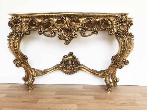 HUGE CONSOLE SIDE TABLE ROCOCO GILT CARVED WOOD WHITE CARRARA MARBLE TOP - ADDITIONAL PHOTO 19