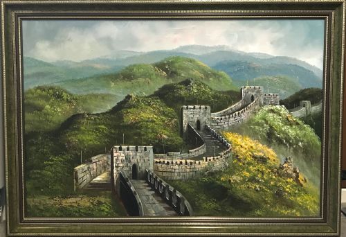 THE GREAT WALL OF CHINA LARGE ANTIQUE OIL PAINTING - ADDITIONAL PHOTO 18