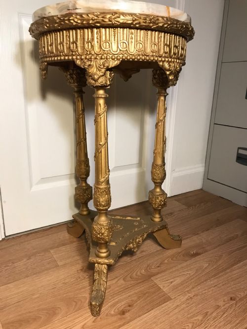 WINE TABLE 19TH FRENCH ROUND ONYX TOP GILT COLUMN SUPPORTS DECORATIVE FLOWER MOULDINGS - ADDITIONAL PHOTO 15