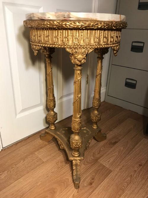 WINE TABLE 19TH FRENCH ROUND ONYX TOP GILT COLUMN SUPPORTS DECORATIVE FLOWER MOULDINGS - ADDITIONAL PHOTO 16