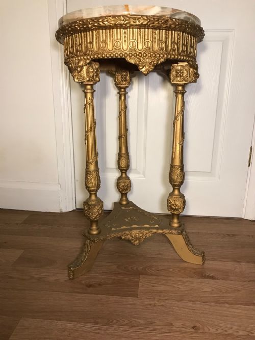 WINE TABLE 19TH FRENCH ROUND ONYX TOP GILT COLUMN SUPPORTS DECORATIVE FLOWER MOULDINGS - ADDITIONAL PHOTO 17