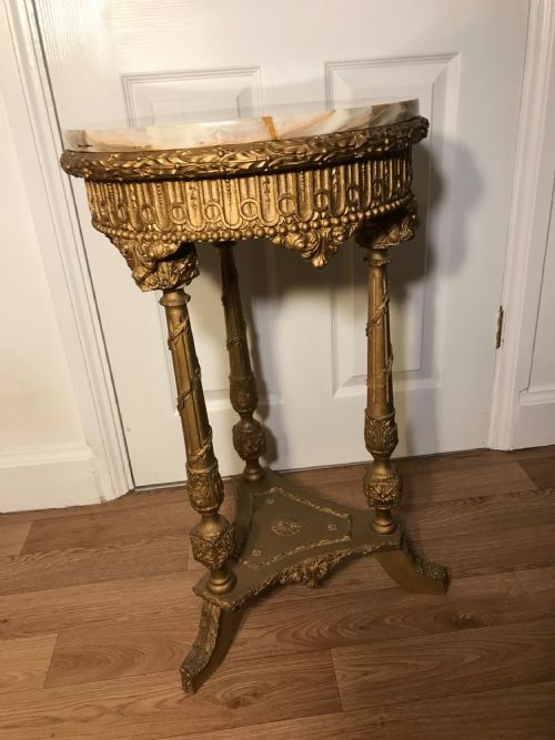 WINE TABLE 19TH FRENCH ROUND ONYX TOP GILT COLUMN SUPPORTS DECORATIVE FLOWER MOULDINGS - ADDITIONAL PHOTO 18