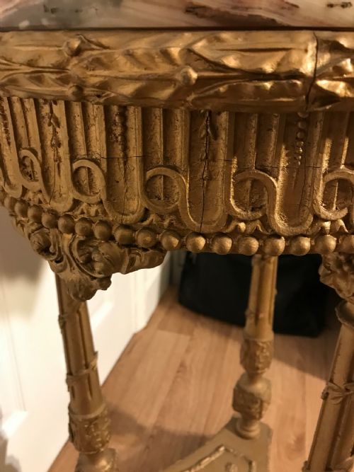 WINE TABLE 19TH FRENCH ROUND ONYX TOP GILT COLUMN SUPPORTS DECORATIVE FLOWER MOULDINGS - ADDITIONAL PHOTO 19
