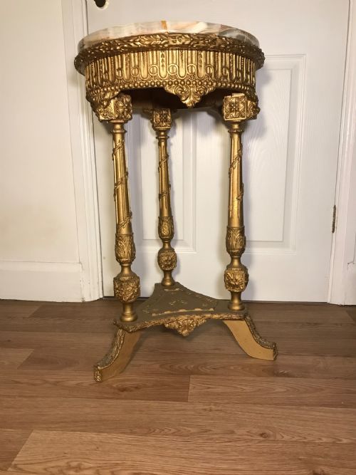 WINE TABLE 19TH FRENCH ROUND ONYX TOP GILT COLUMN SUPPORTS DECORATIVE FLOWER MOULDINGS - ADDITIONAL PHOTO 20
