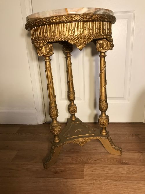 WINE TABLE 19TH FRENCH ROUND ONYX TOP GILT COLUMN SUPPORTS DECORATIVE FLOWER MOULDINGS - ADDITIONAL PHOTO 22