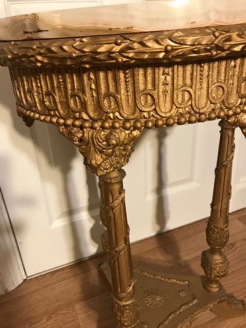 WINE TABLE 19TH FRENCH ROUND ONYX TOP GILT COLUMN SUPPORTS DECORATIVE FLOWER MOULDINGS - ADDITIONAL PHOTO 26