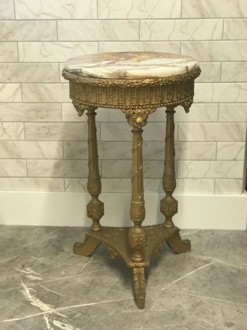 WINE TABLE 19TH FRENCH ROUND ONYX TOP GILT COLUMN SUPPORTS DECORATIVE FLOWER MOULDINGS - ADDITIONAL PHOTO 24
