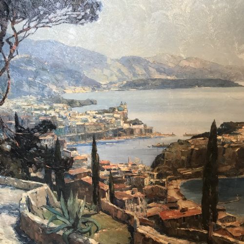 MONACO BY ERICH MERCKER 18911973 HUGE OIL EMBELLISHED TEXTURED PAINTED PRINT ON BOARD - ADDITIONAL PHOTO 5
