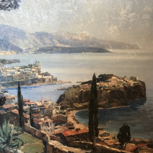 MONACO BY ERICH MERCKER 18911973 HUGE OIL EMBELLISHED TEXTURED PAINTED PRINT ON BOARD - ADDITIONAL PHOTO 8