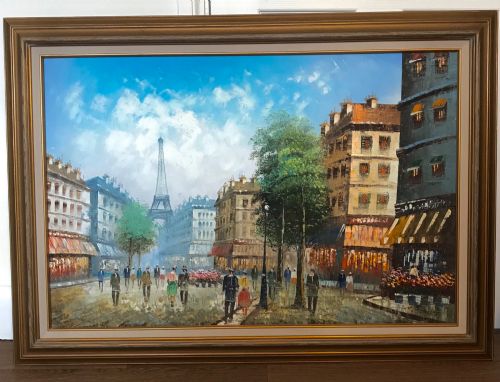 Large Impressionist Paris Eiffel Tower Oil Painting Parisian Street Scene Portrait Art