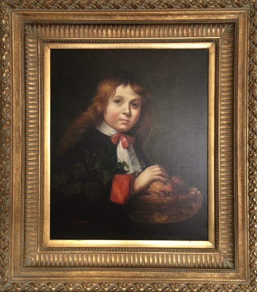 Young Boy Portrait After Jean-baptiste Greuze Embellished Oleograph Painting