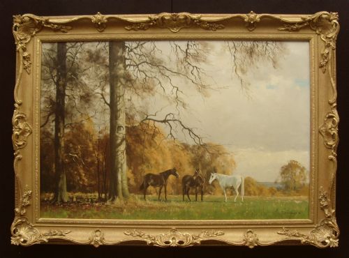 Enville Estate Landscape Oil Painting Of Horses In A Meadow By Walter Robin Jennings