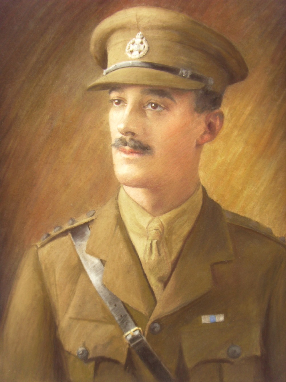 WW1 PASTEL & GOUACHE PORTRAIT ON CANVAS OF OFFICER IN THE RIFLES BRIGADE  