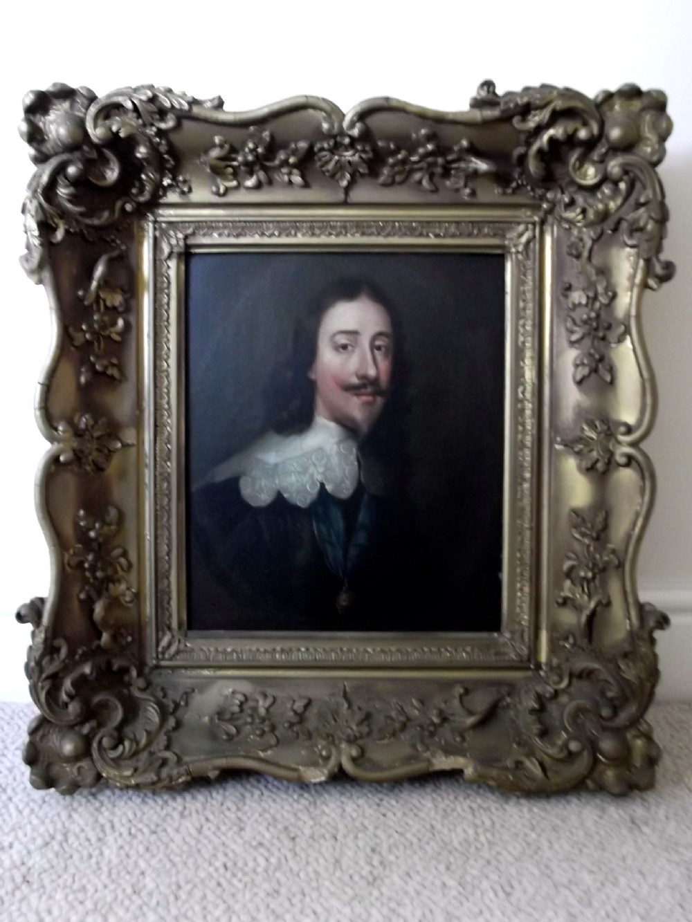 17THC PORTRAIT OF KING CHARLES 1ST (1599-1641) AFTER VAN DYCK IN LATER FRAME