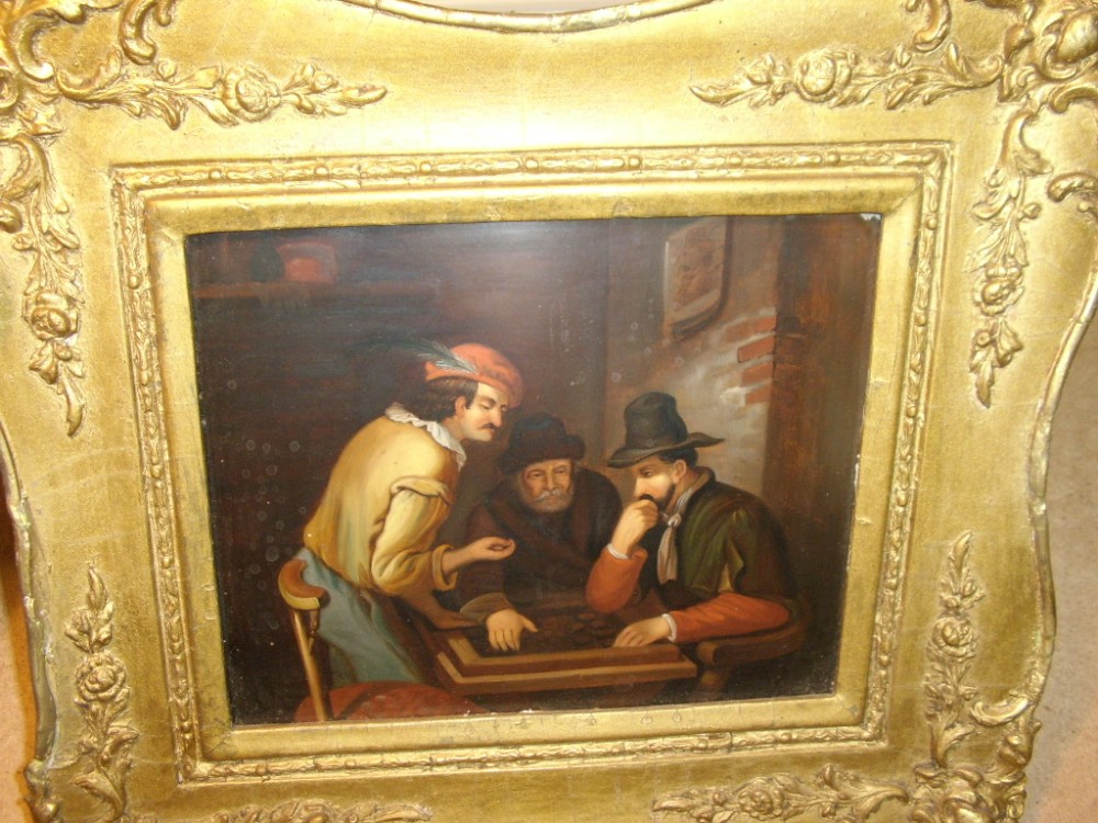 19THC DUTCH TAVERN INTERIOR OIL ON COPPER GENRE PAINTING