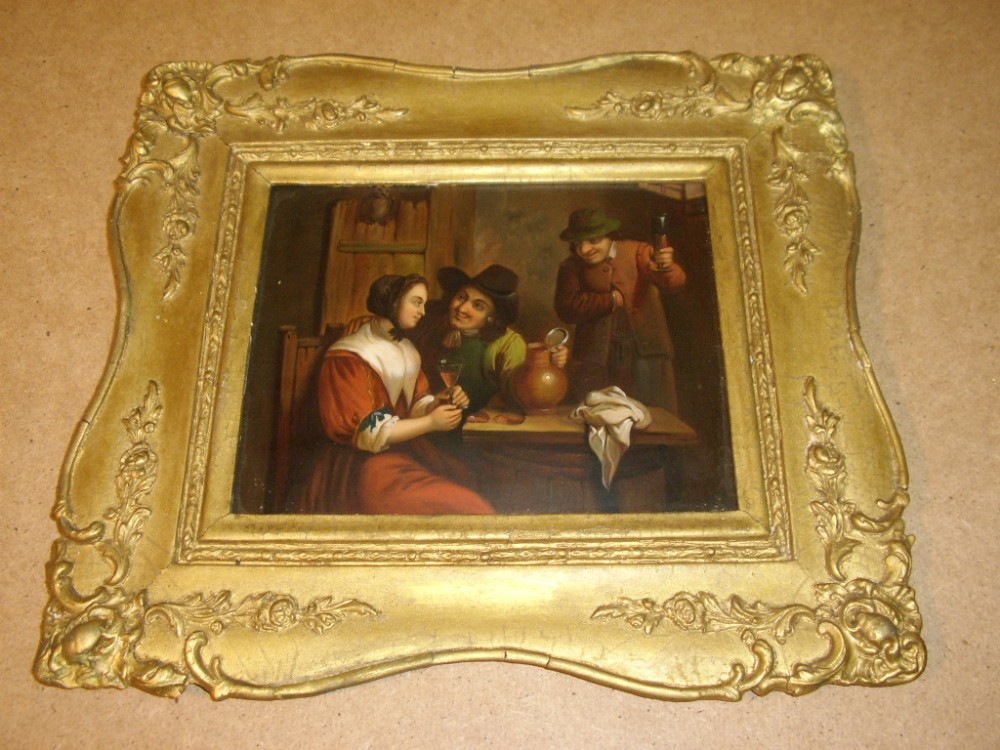 19THC DUTCH TAVERN INTERIOR OIL ON COPPER GENRE PAINTING 