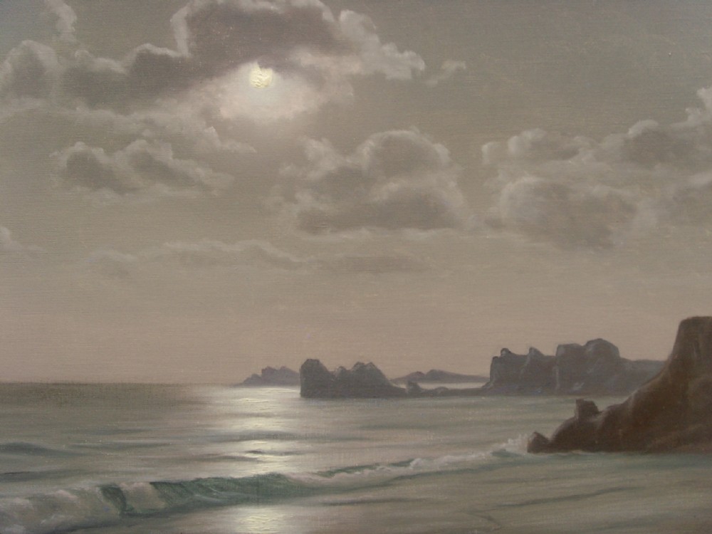 Oil Painting Moonlit Seascape Roger De La Corbiere