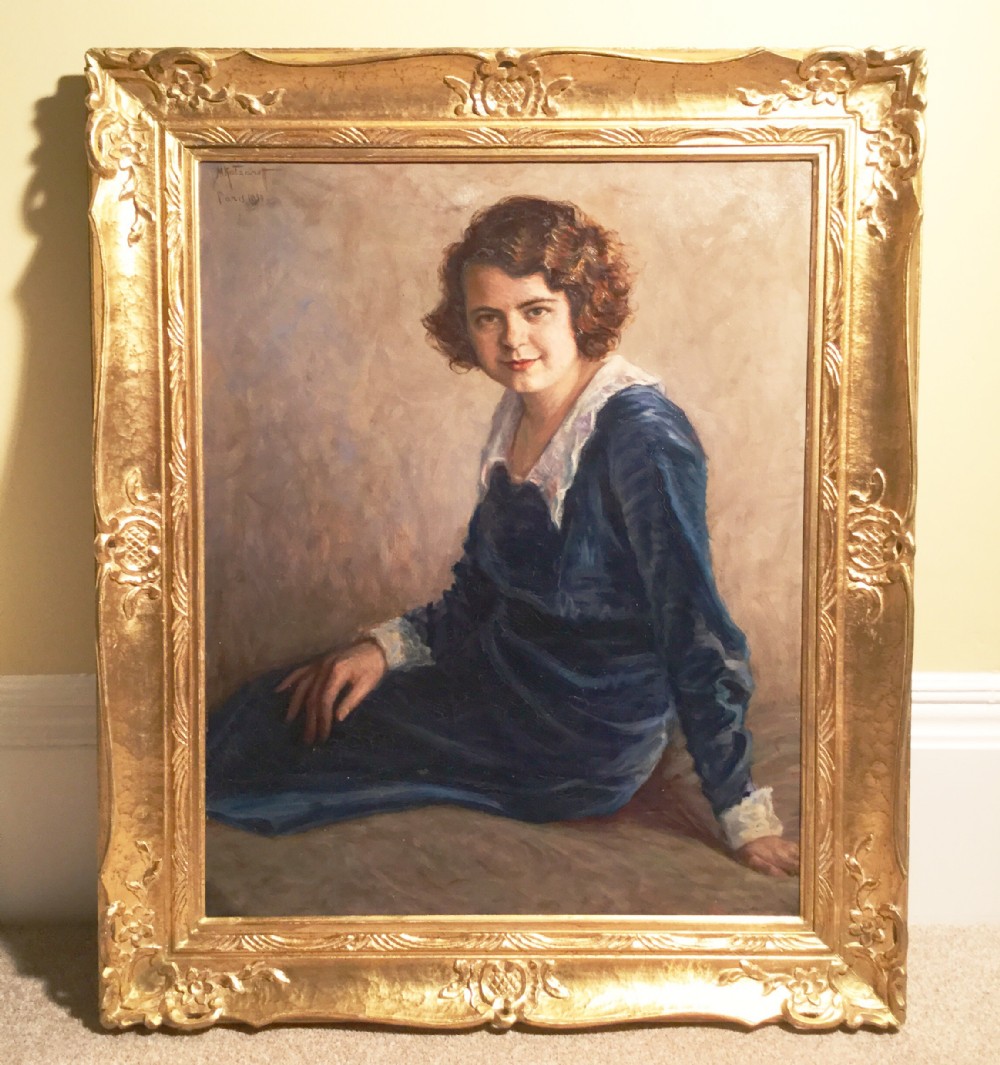 Oil Portrait Young Girl By Michel Katzaroff (1891-1953 ) French School Dated Paris c1930 Figurative Genre Paintings of Children