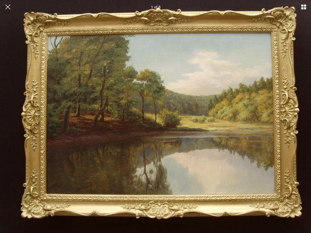 Large River Landscape Oil Painting  Style of Everett W.Mellor (1878-1965) Signed S.Moller