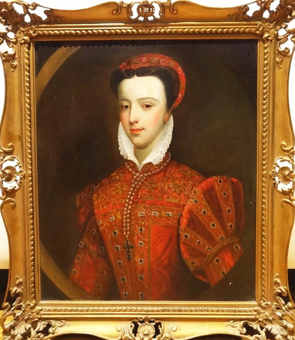 Reserved 18thc Oil Portrait Mary Queen of Scots After Federico Zuccaro (1540-1609)