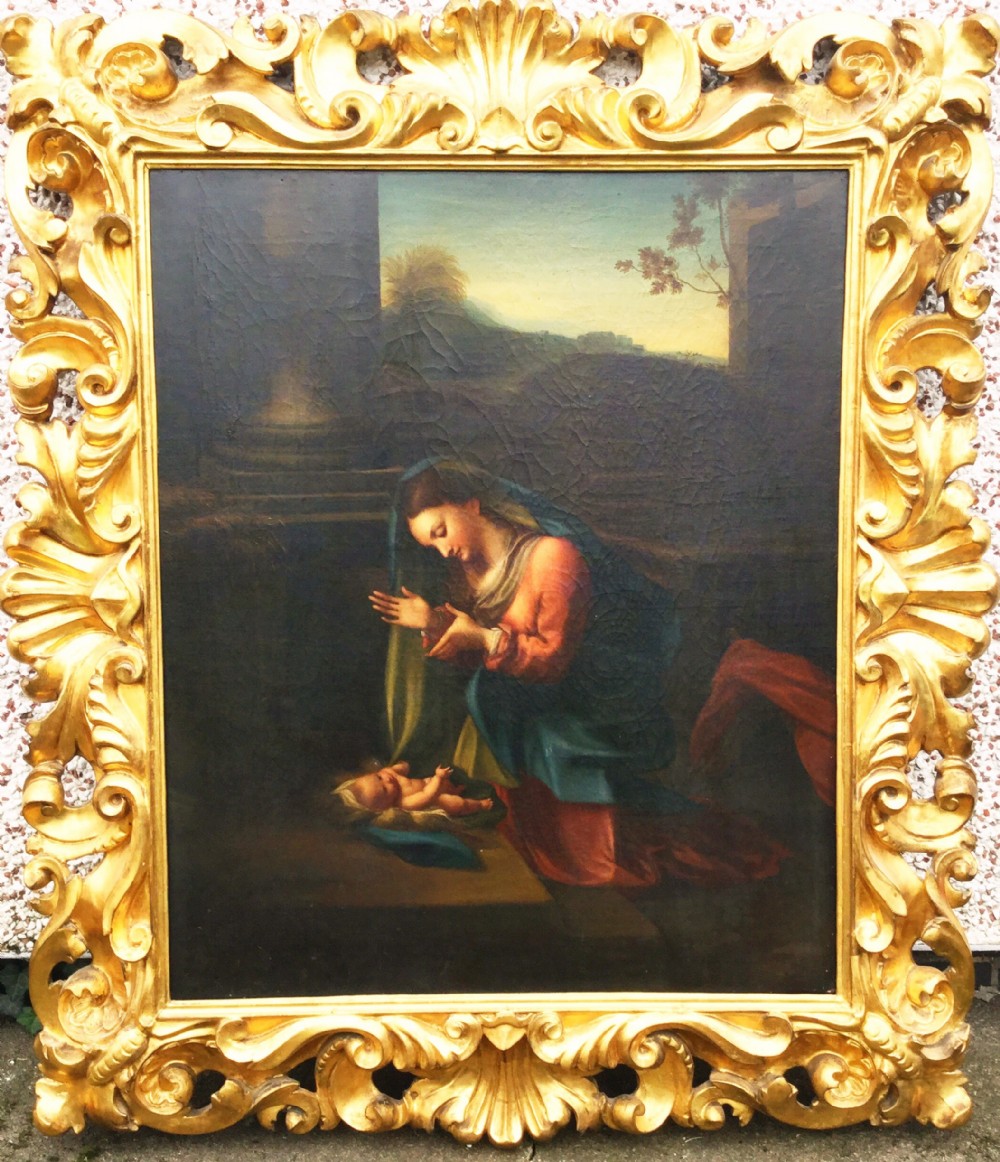 'The Adoration Of The Child' Huge Oil Portrait Painting After Antonio Allegri Correggio 1489-1534