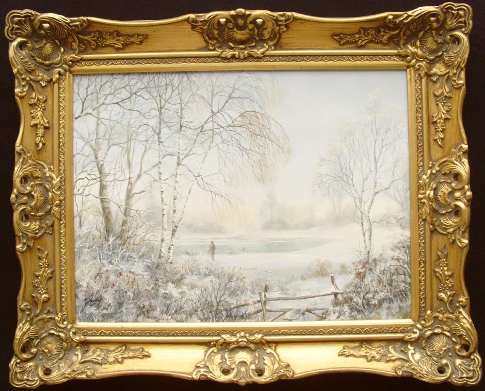 Christmas Snowy Winter Landscape Oil Painting 