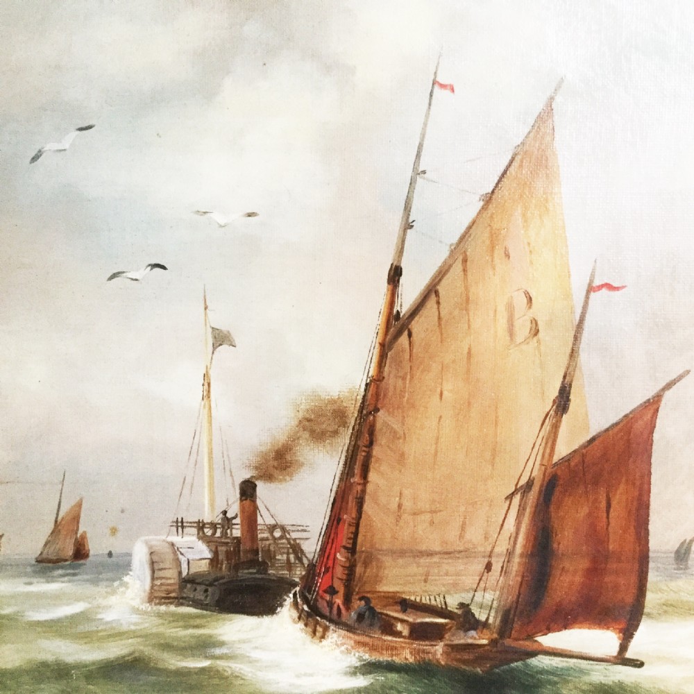 19thc Dutch Marine Seascape Oil Painting By Maud E. Dickinson 