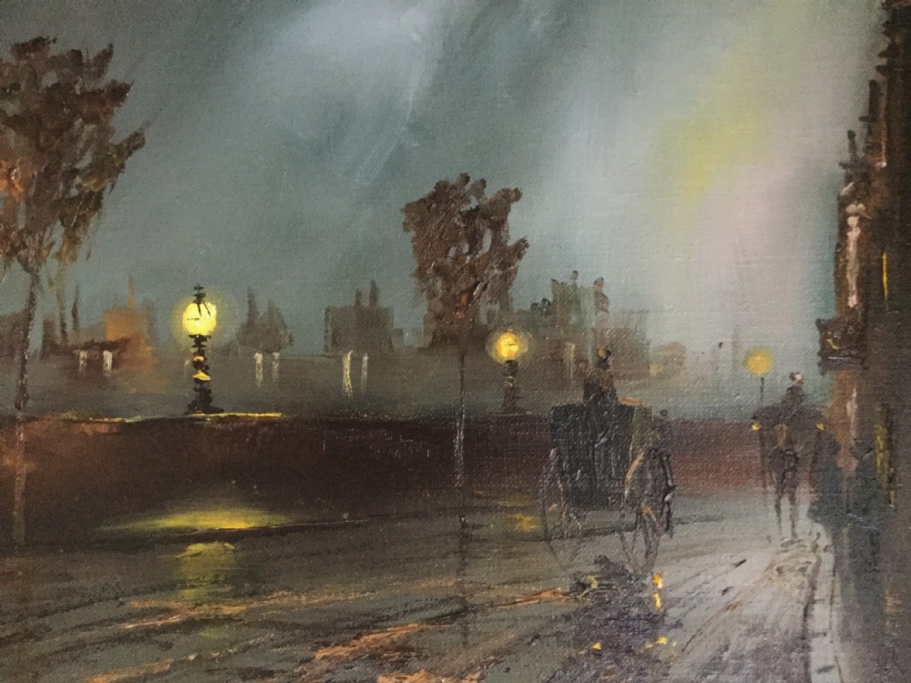Oil Painting of Moonlit Victorian Street Scene Near London Bridge  View IV