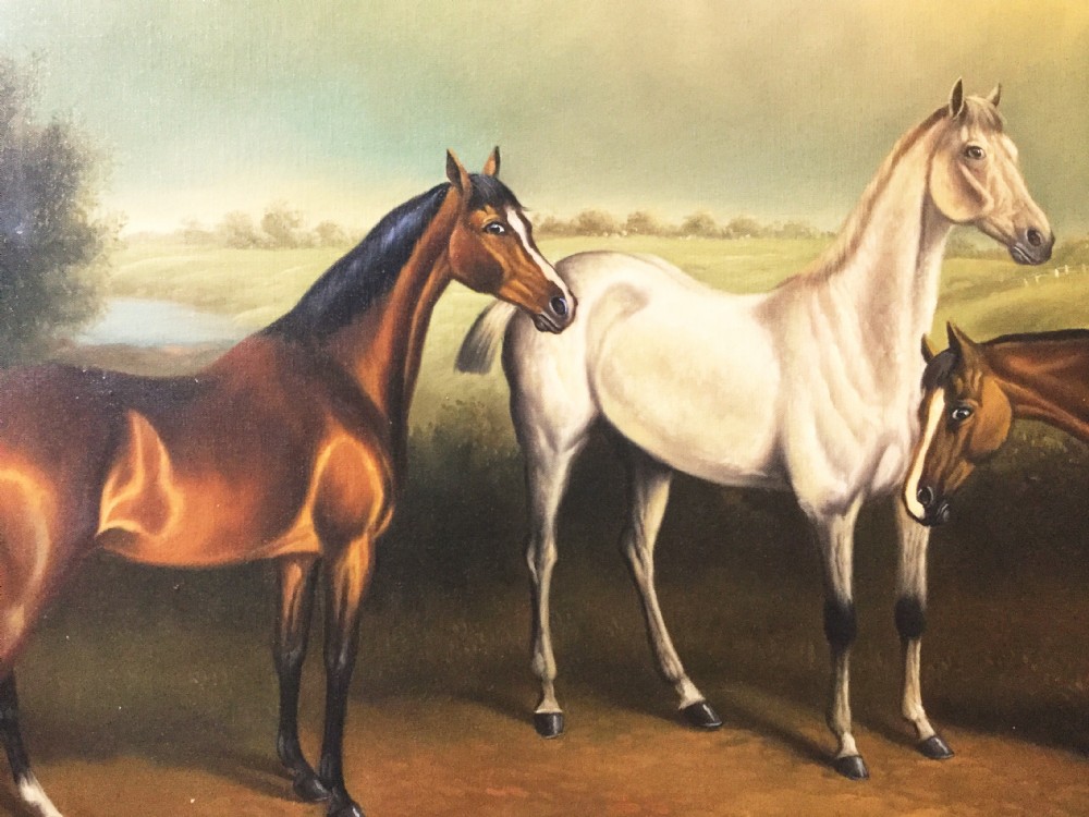 Fine Antique Art Large Oil Painting On Canvas of Horses In A Countryside Landscape Equestrian Pictures After Artist George Stubbs (1724-1806) Decorative Swept Gilt Frames View IV